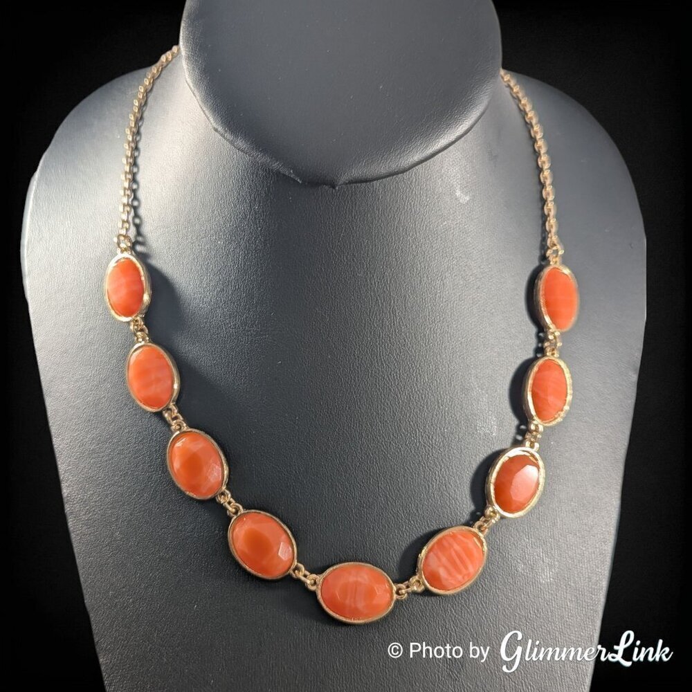 Monet Orange Oval Stones Contemporary Gold Tone Necklace